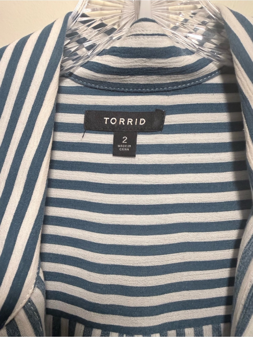 Pre-Loved Torrid Teal Blue and White Stripe Oversized Shirt Size: 2 (18-20) - Picture 4 of 8